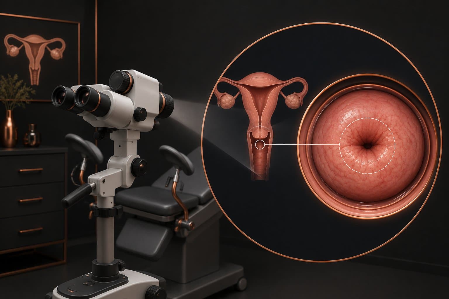 Colposcopia — ilustração médica esquemática
